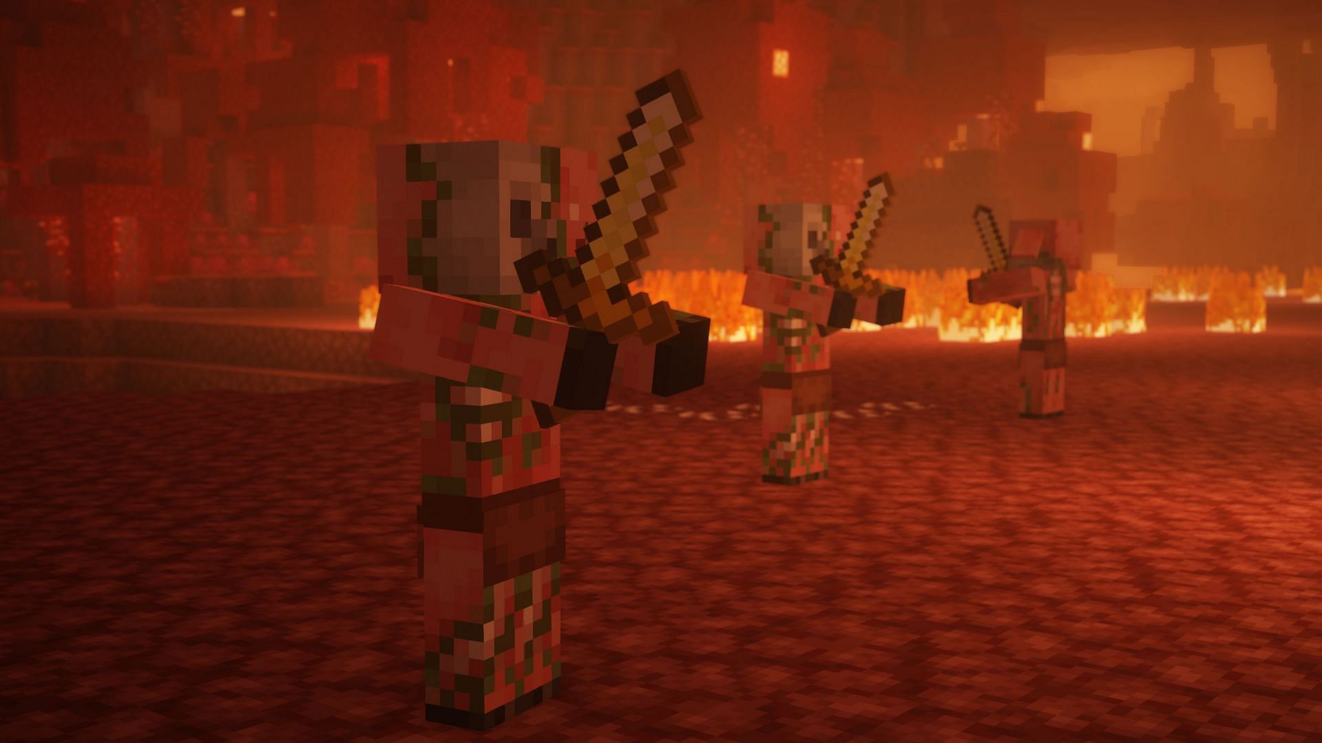 Zombified Piglins are a dangerous group of mobs in the Nether despite being neutral (Image via Sportskeeda Gaming || Mojang Studios)